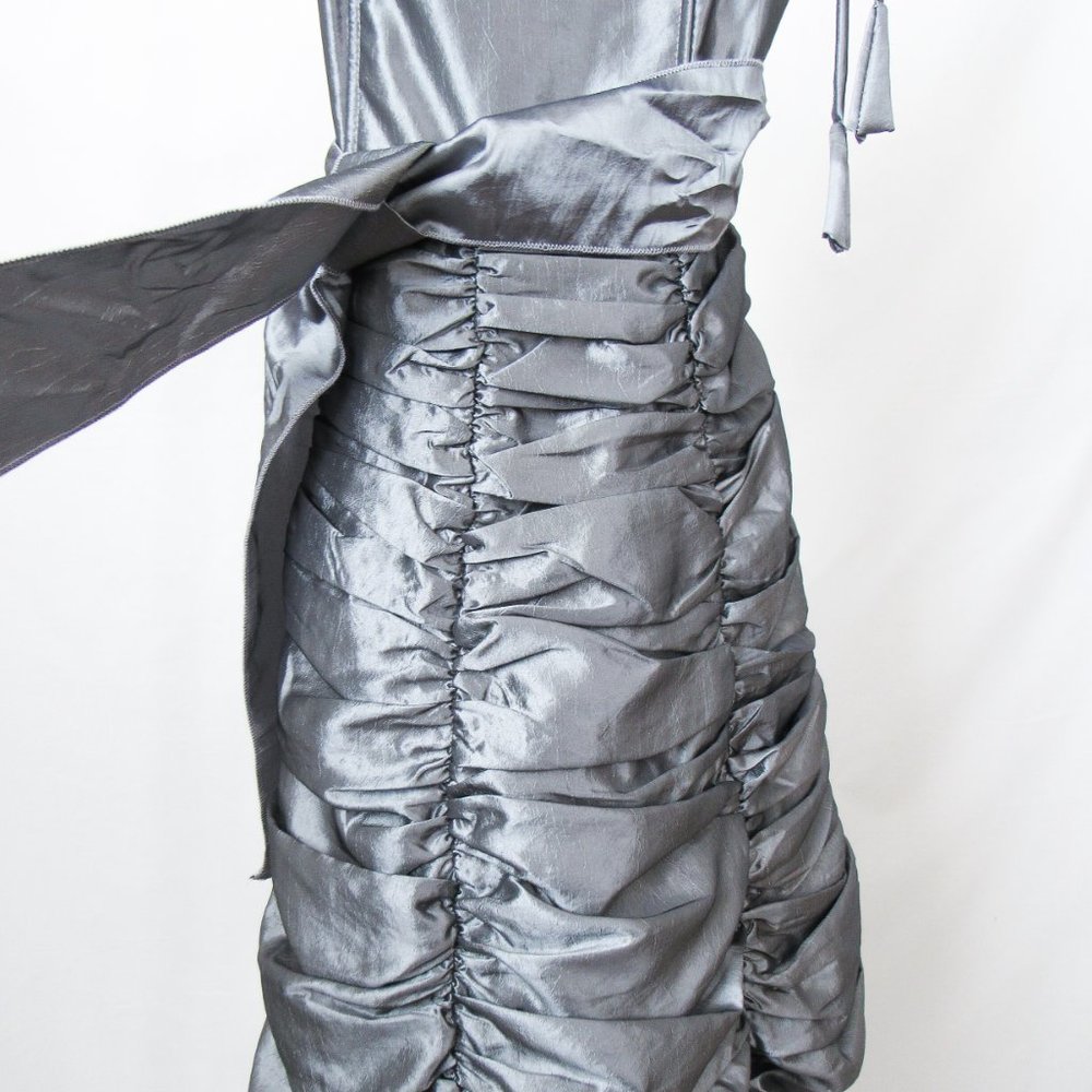 I. Design Original Vintage 90s Silver Ruched Dress Party dress! Size-S - Picture 8 of 14